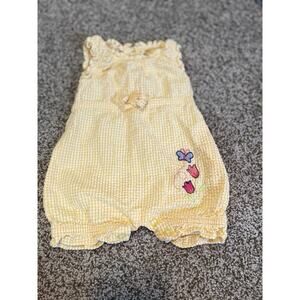 Vintage Simply Basic Size 0/3 Mos Infant Yellow White Gingham Seersucker Romper